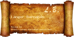 Langer Barnabás névjegykártya